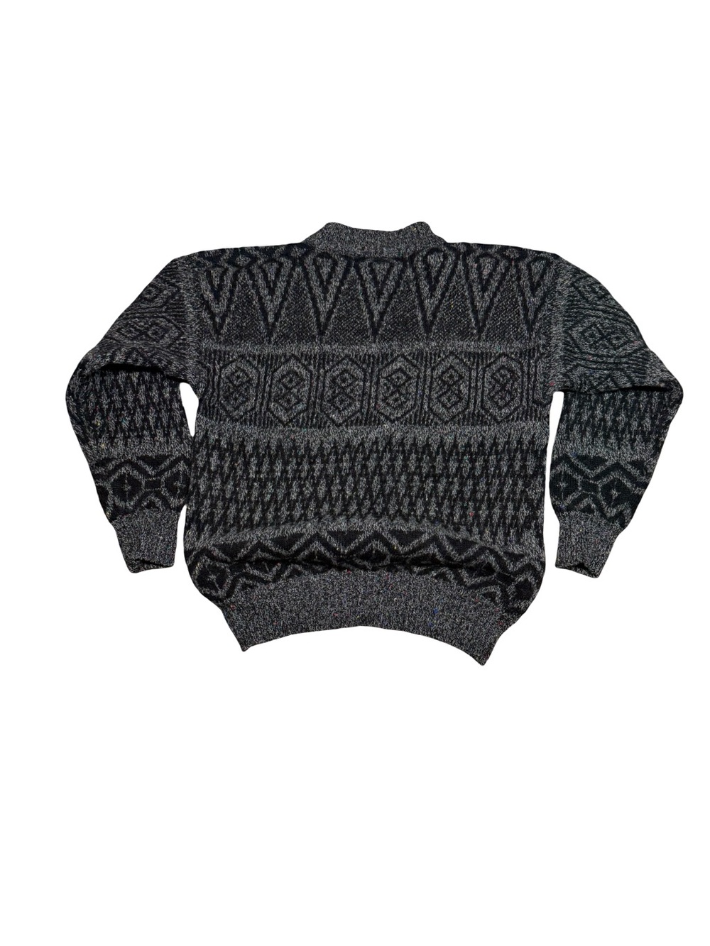Vintage wool Men's Geometric Pattern Crewneck Sweater in Black and Gray